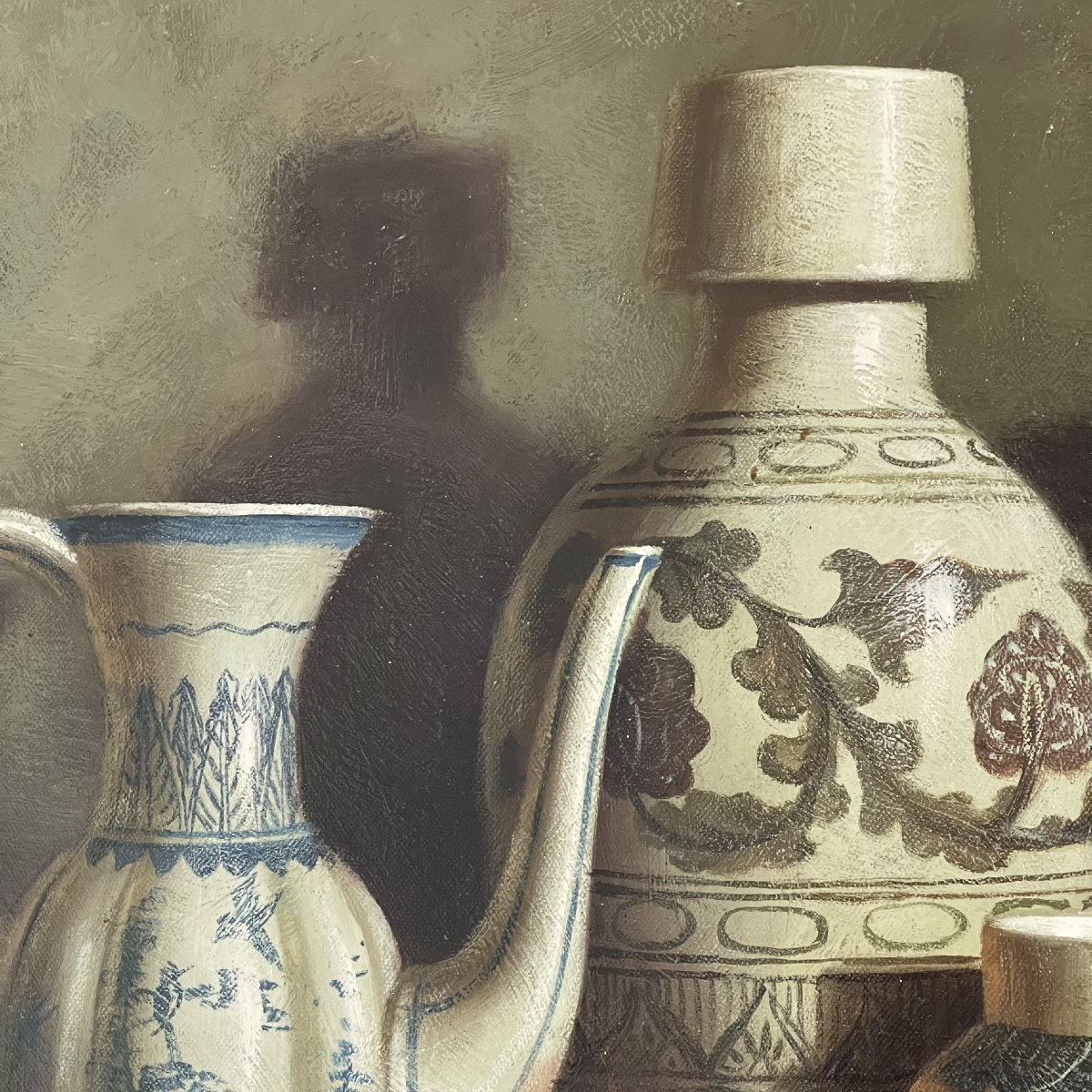 Nicolas Moreau - Still Life With Ceramics And Pomegranates - Oil On Canvas-photo-4