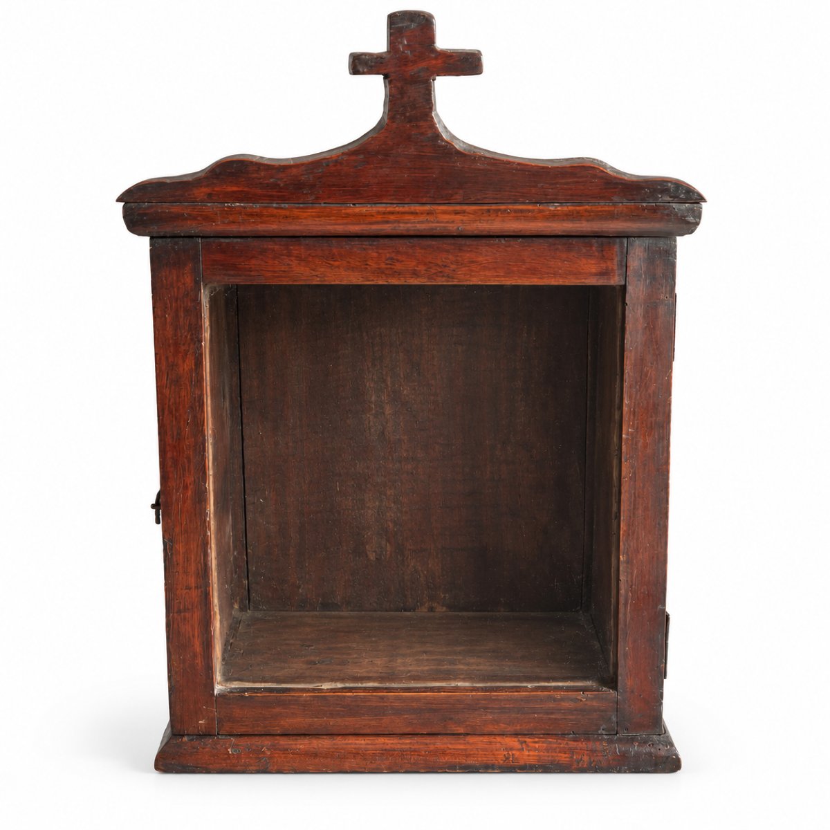 Wooden Devotional Display Case With A Cross On The Pediment