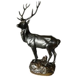 Cerf En Bronze Signé Maximilien Fiot