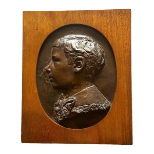 Profile Of Odilon Debert, Patinated Copper Bas Relief