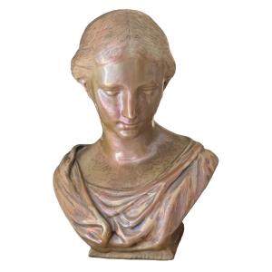 Bust Of Young Woman In Antique Style Signed Clément Massier