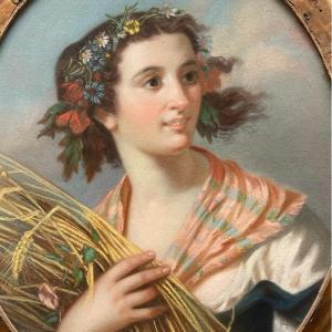 Portrait Of A Woman 19th Century - Pastel Under Glass