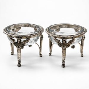 Pair Of Empire-style Silver Salt Cellars, 1st Hallmark - Jean Auguste Berel