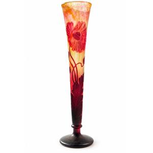 Daum Nancy - Grand vase cornet à décor de pavots - Art nouveau