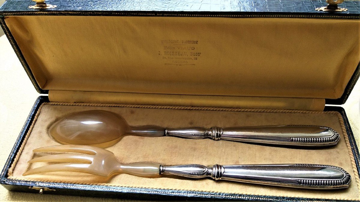 Salad Servers In Horn And Silver-photo-1