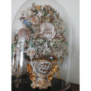 Bouquet de mariée sous globe XIX