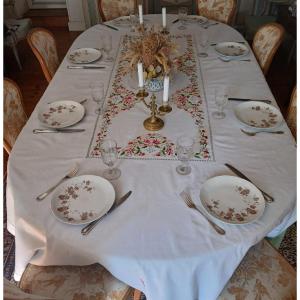 Nappe brodée main sur Lin XX 