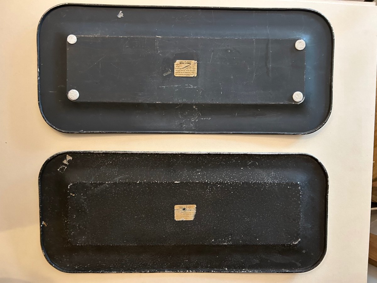2 Rectangular Trays In Sheet Metal 1950 Piero Fornasetti "citta De Carte" And "fish"-photo-2