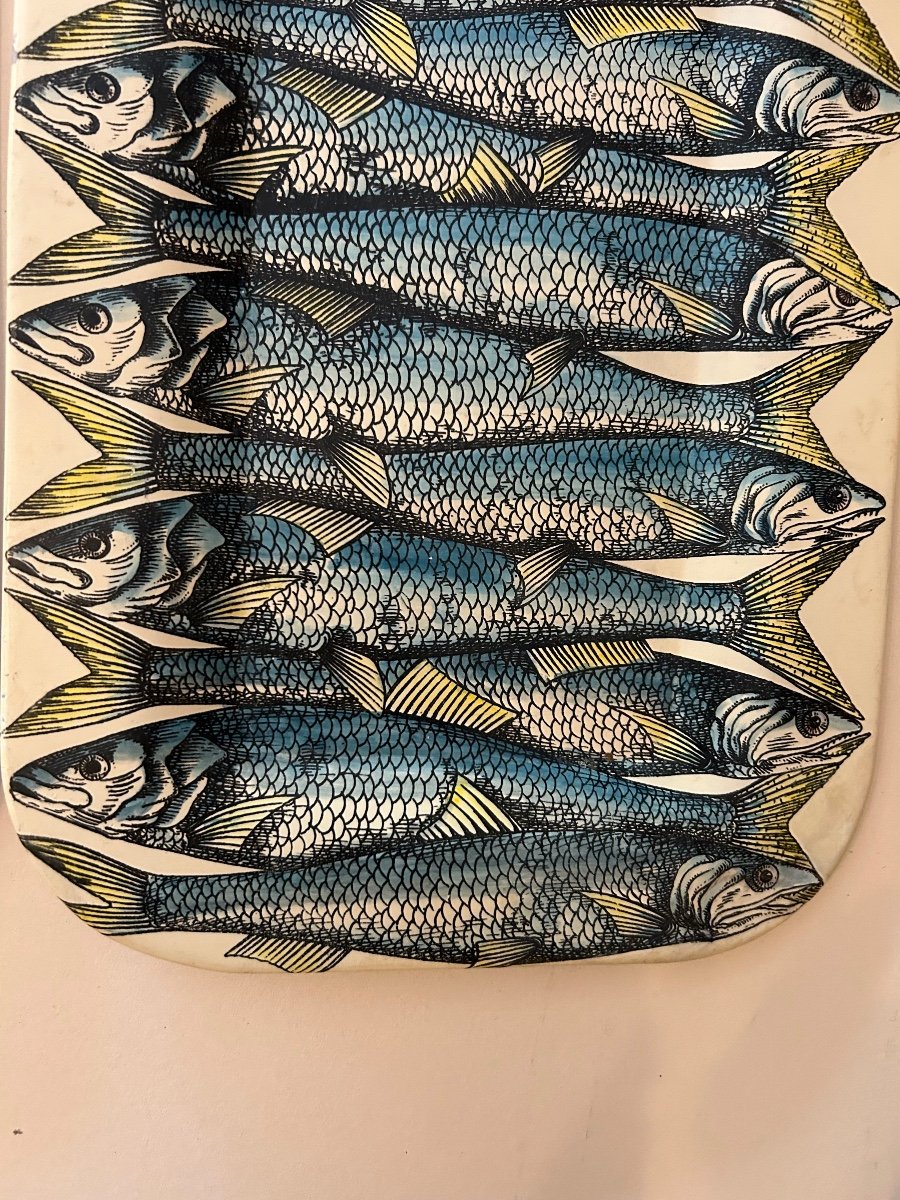 2 Rectangular Trays In Sheet Metal 1950 Piero Fornasetti "citta De Carte" And "fish"-photo-6