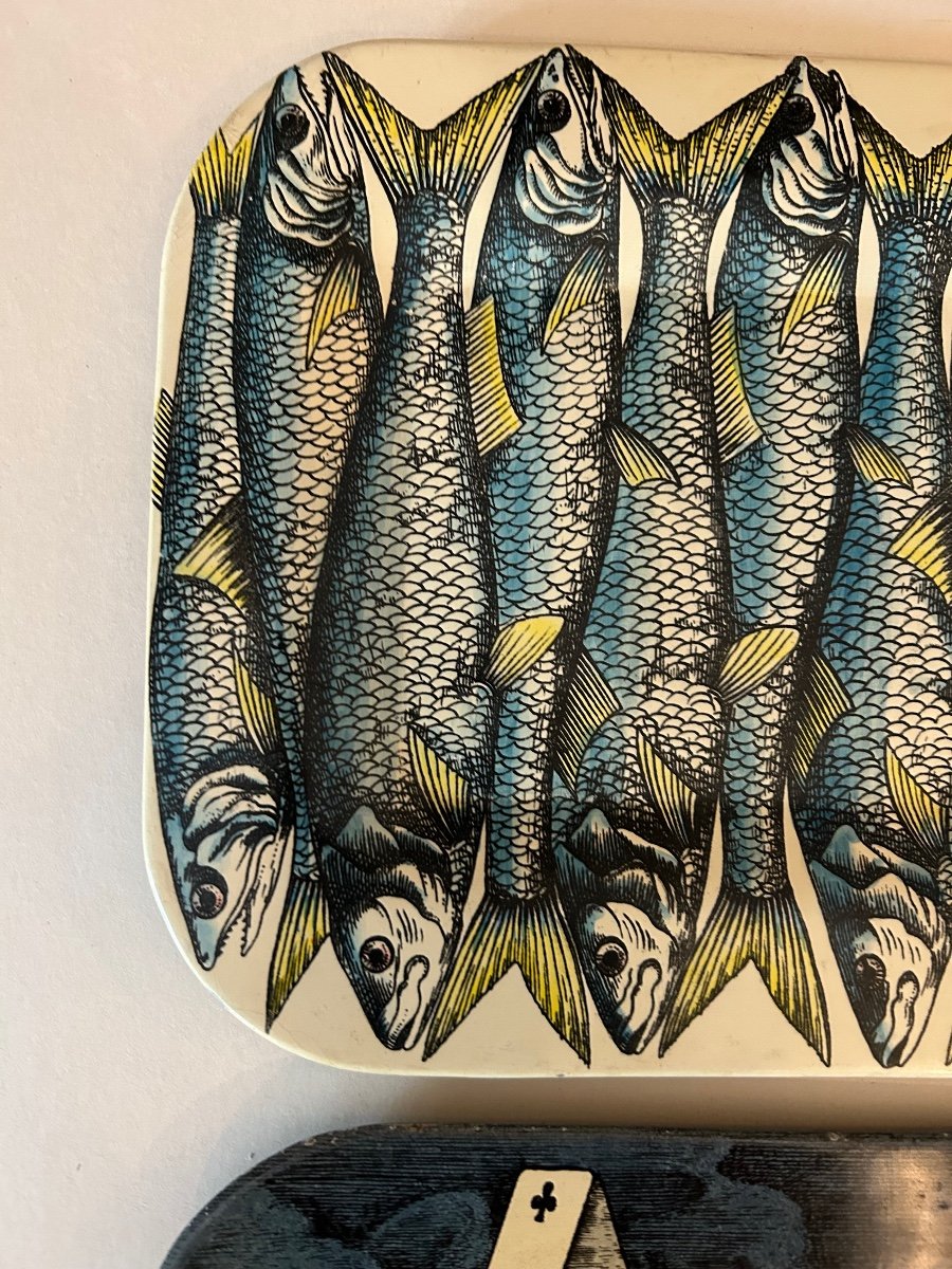 2 Rectangular Trays In Sheet Metal 1950 Piero Fornasetti "citta De Carte" And "fish"-photo-7