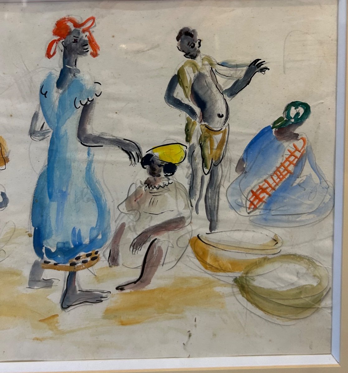 Africanist Gouache (senegal) 1940 By Monique Cras  -photo-3