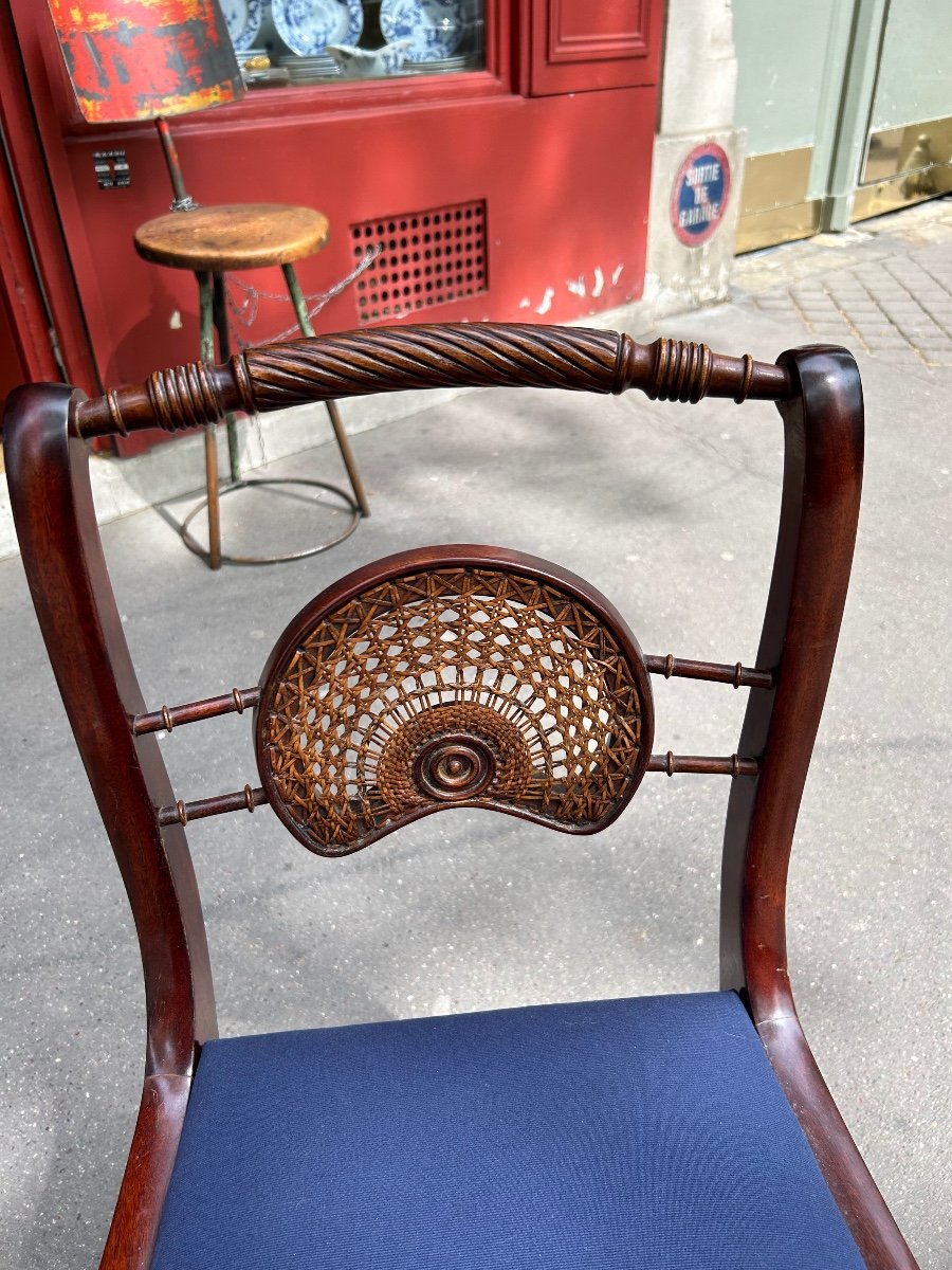  6 English Chairs In Solid Mahogany. Fan-shaped Openwork Backrest  England 20ème -photo-3