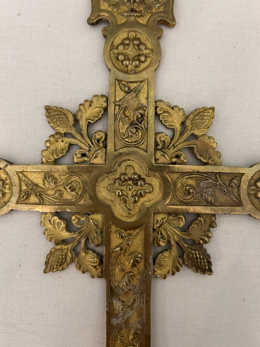 Procession Cross In Gilt Bronze 19th. Religious Art Object -photo-2