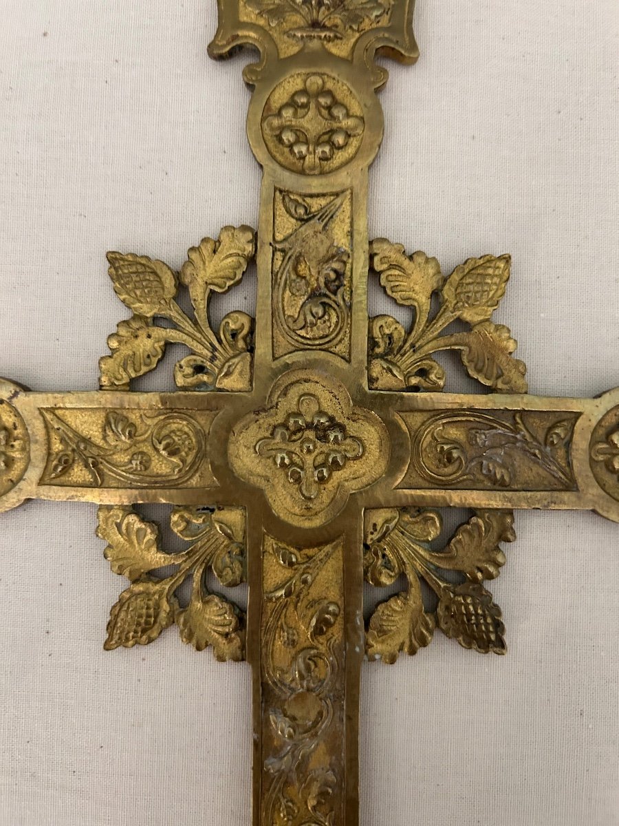 Croix De Procession En Bronze Doré 19éme.  Objet d’art religieux -photo-2