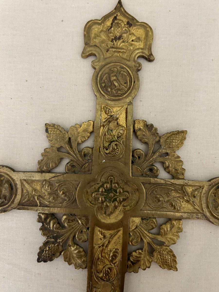 Procession Cross In Gilt Bronze 19th. Religious Art Object -photo-3