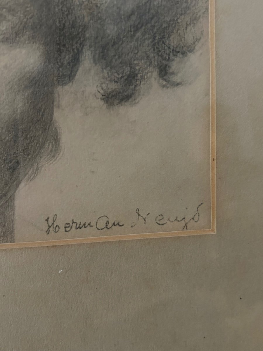 Dessin, portrait de femme  d’ Herman Neujd. Suédois 19/20 Eme-photo-3