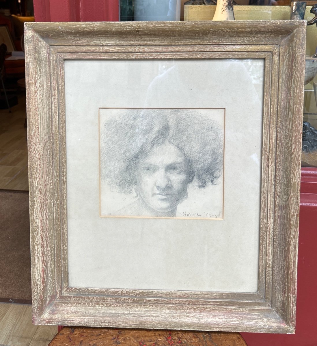 Dessin, portrait de femme  d’ Herman Neujd. Suédois 19/20 Eme