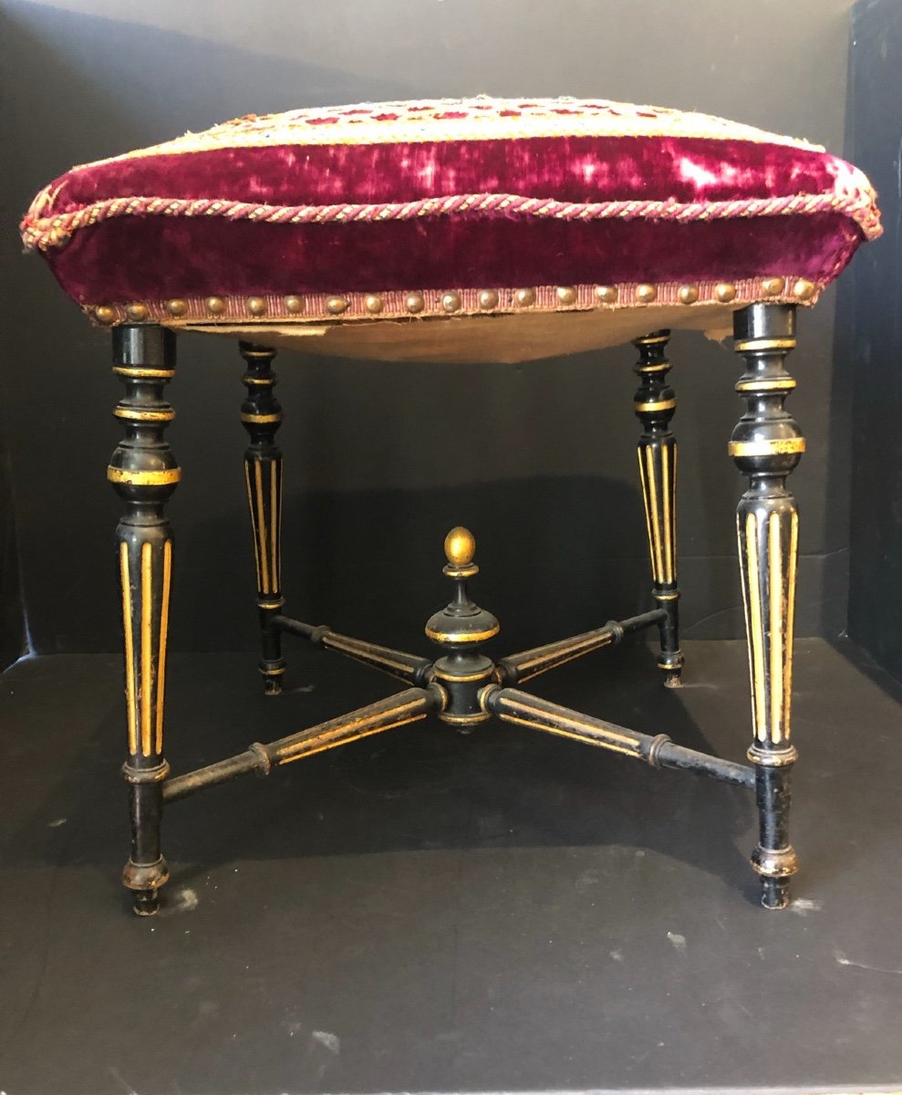 Tabouret En Bois Peint Noir D’époque  Napoléon III -photo-2