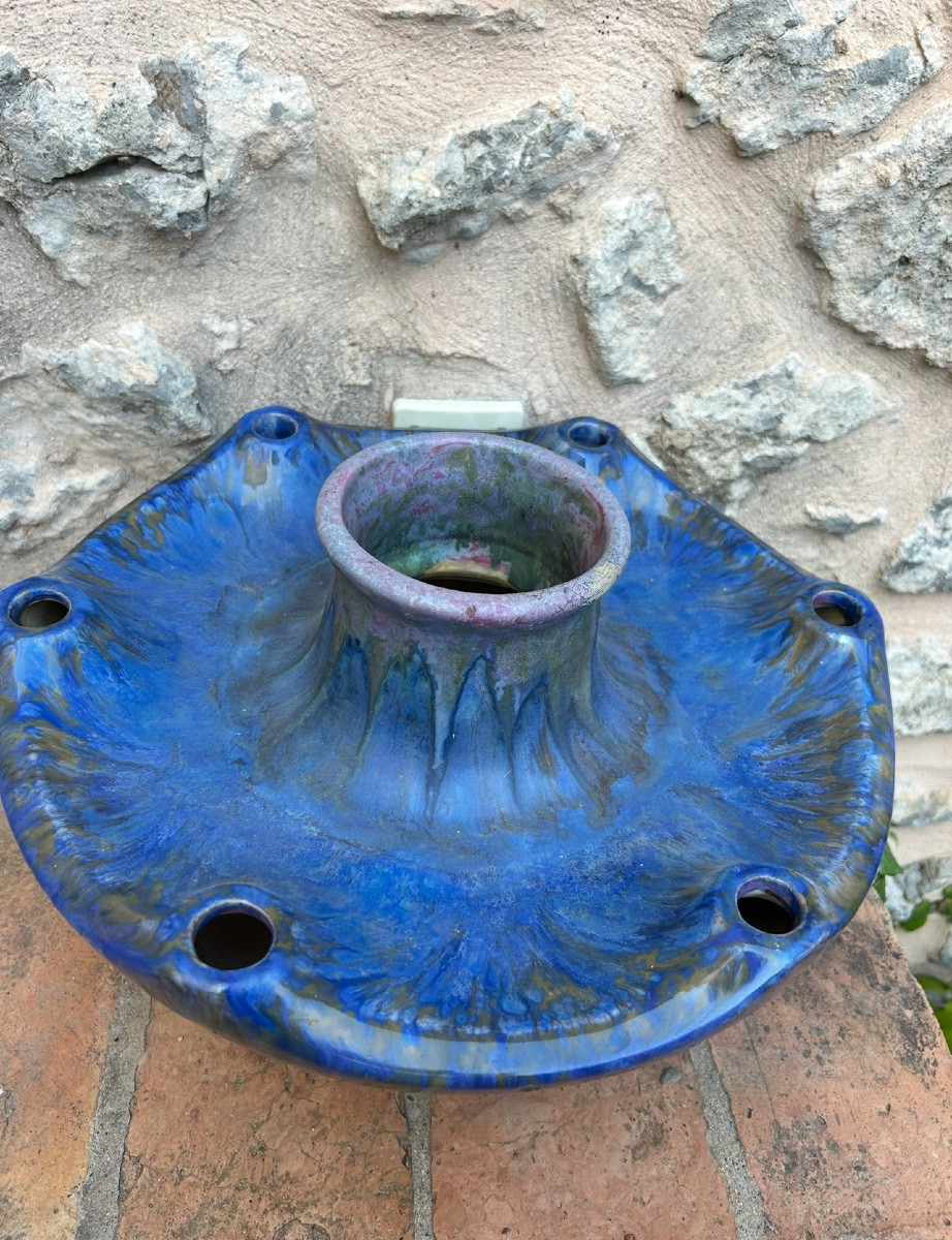 Vase, Tulip Tree In Blue Stoneware From Pierrefonds Art Deco -photo-3