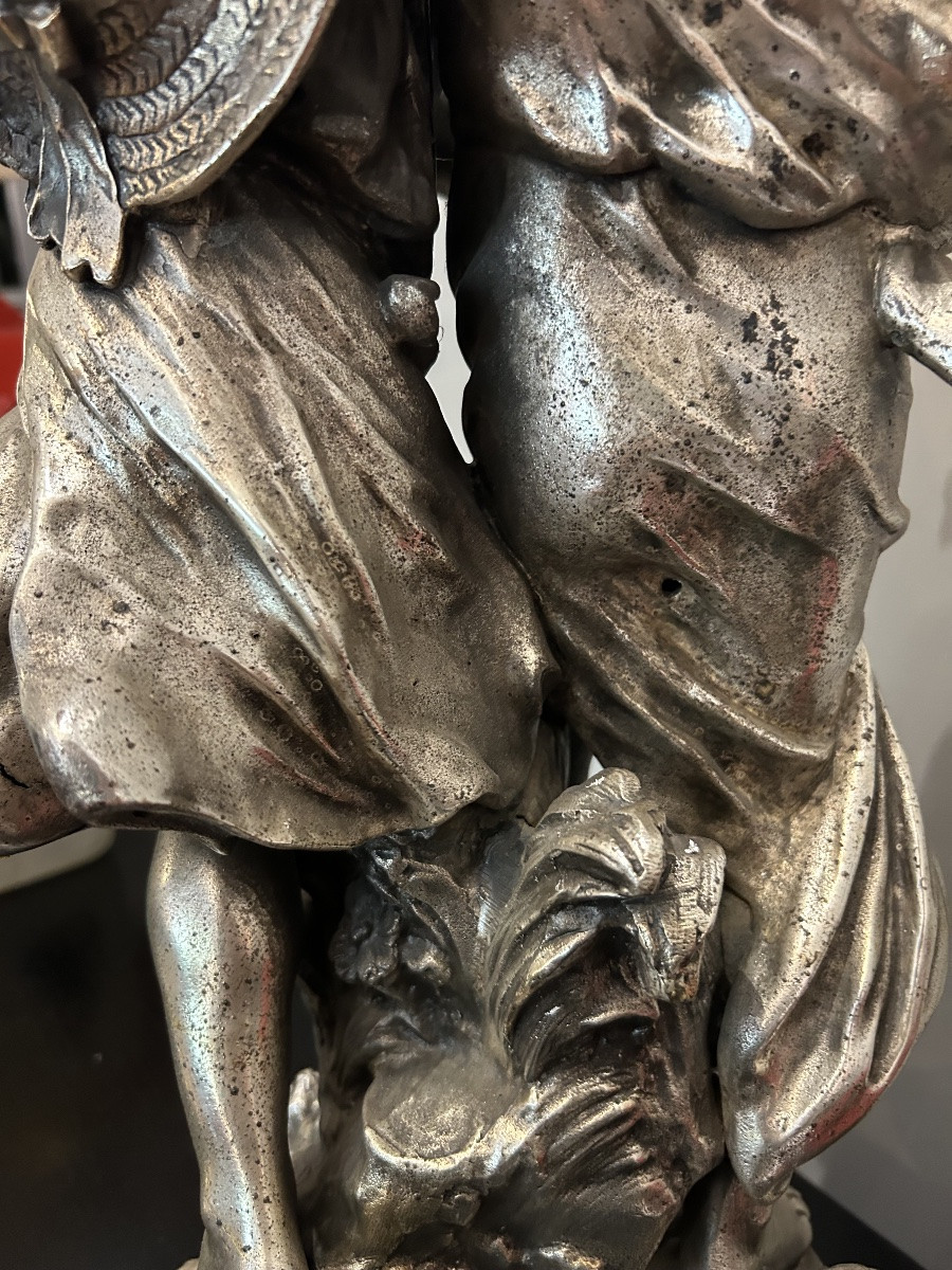 Bronze Argenté Représentant Un Couple D’enfants Du Sculpteur  Auguste Moreau (19ème)signé -photo-4
