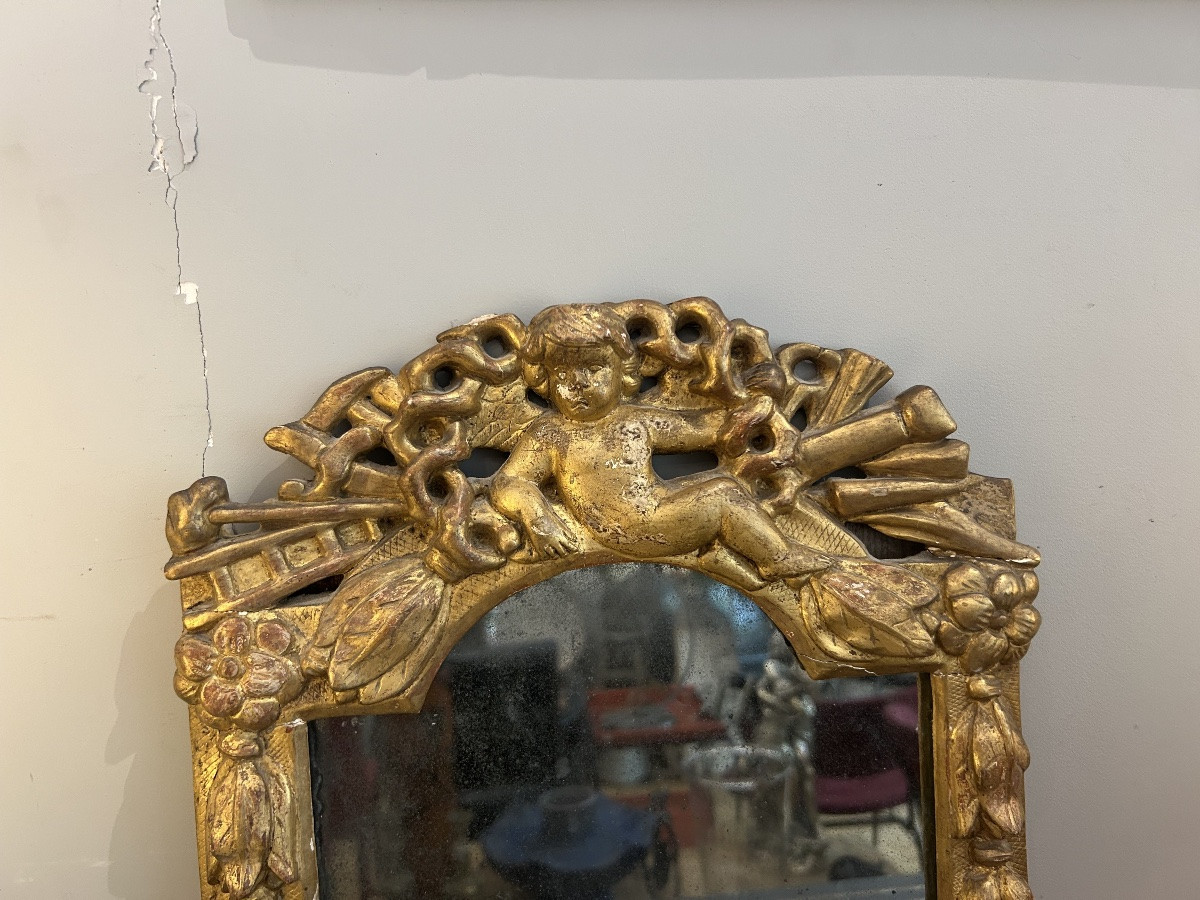 19th Century Mirror In 17th Century Gilded Carved Wooden Frame Parquet On The Back-photo-4