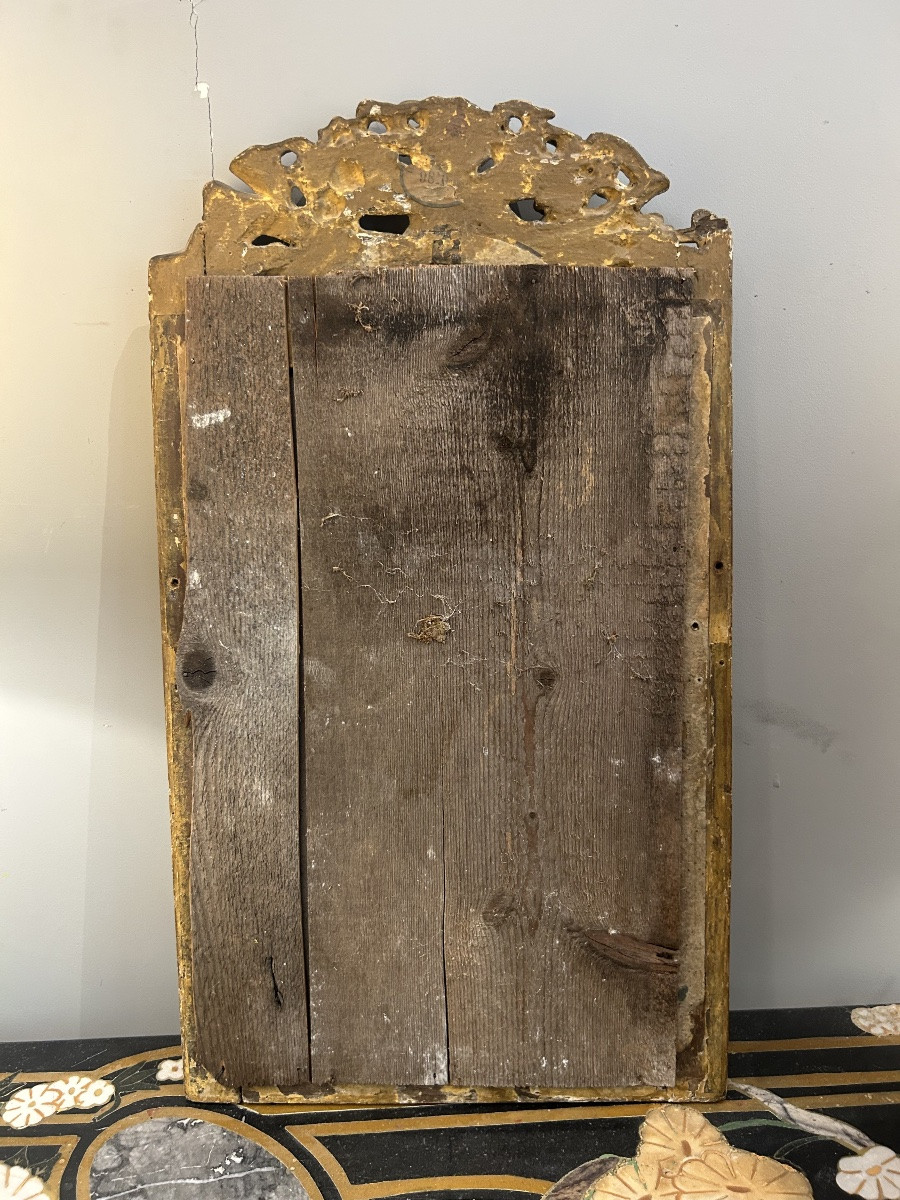 19th Century Mirror In 17th Century Gilded Carved Wooden Frame Parquet On The Back-photo-1