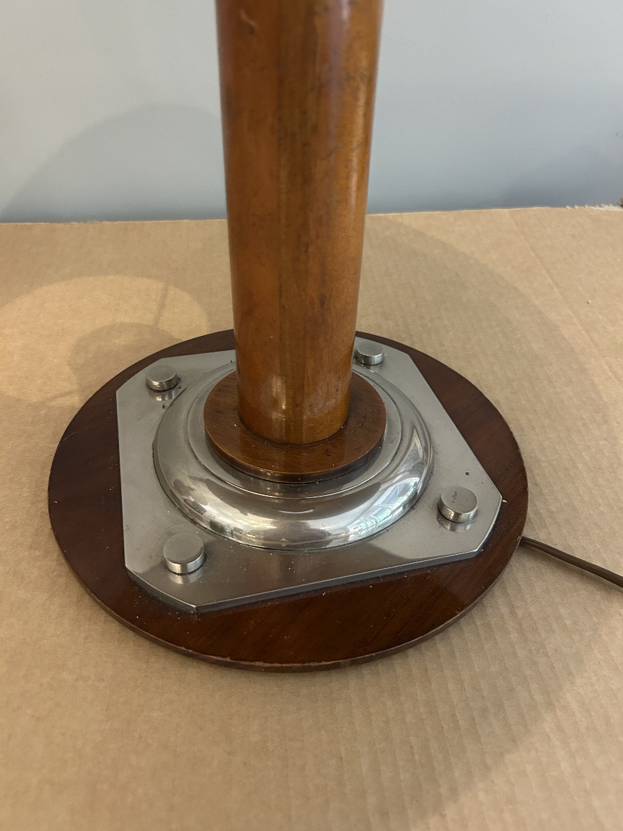 Art Deco Desk Lamp In Mahogany And Metal French Work -photo-3