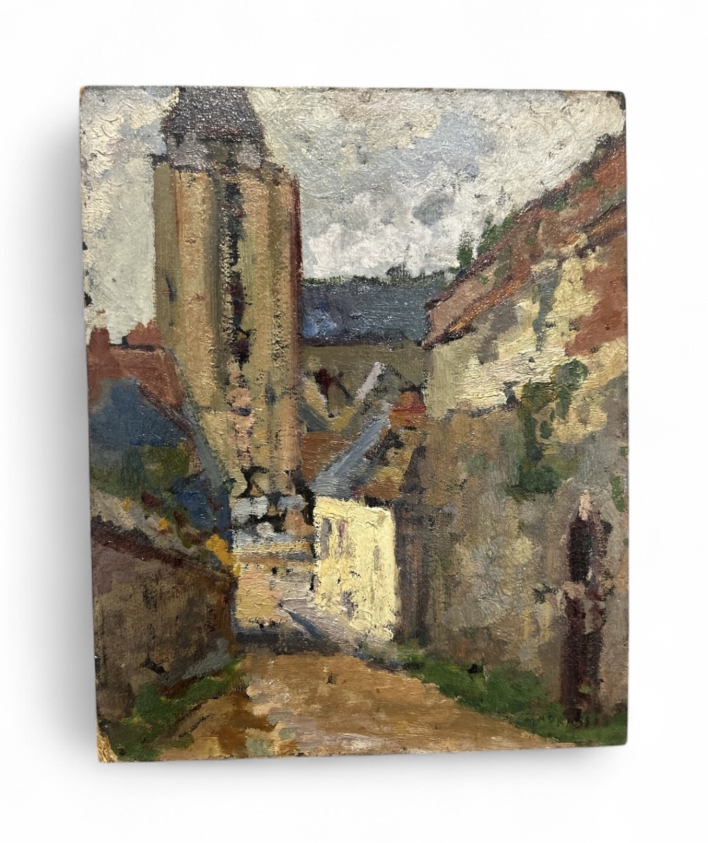 View Of A Village, Landscape By Lucien Madrassi - Early 20th Century - Oil On Cardboard