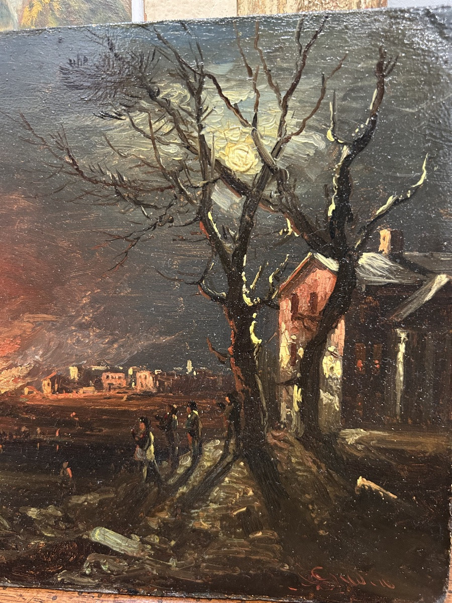 Night Fire - Auguste-jean Gaudin - 20th - Oil On Cardboard-photo-4