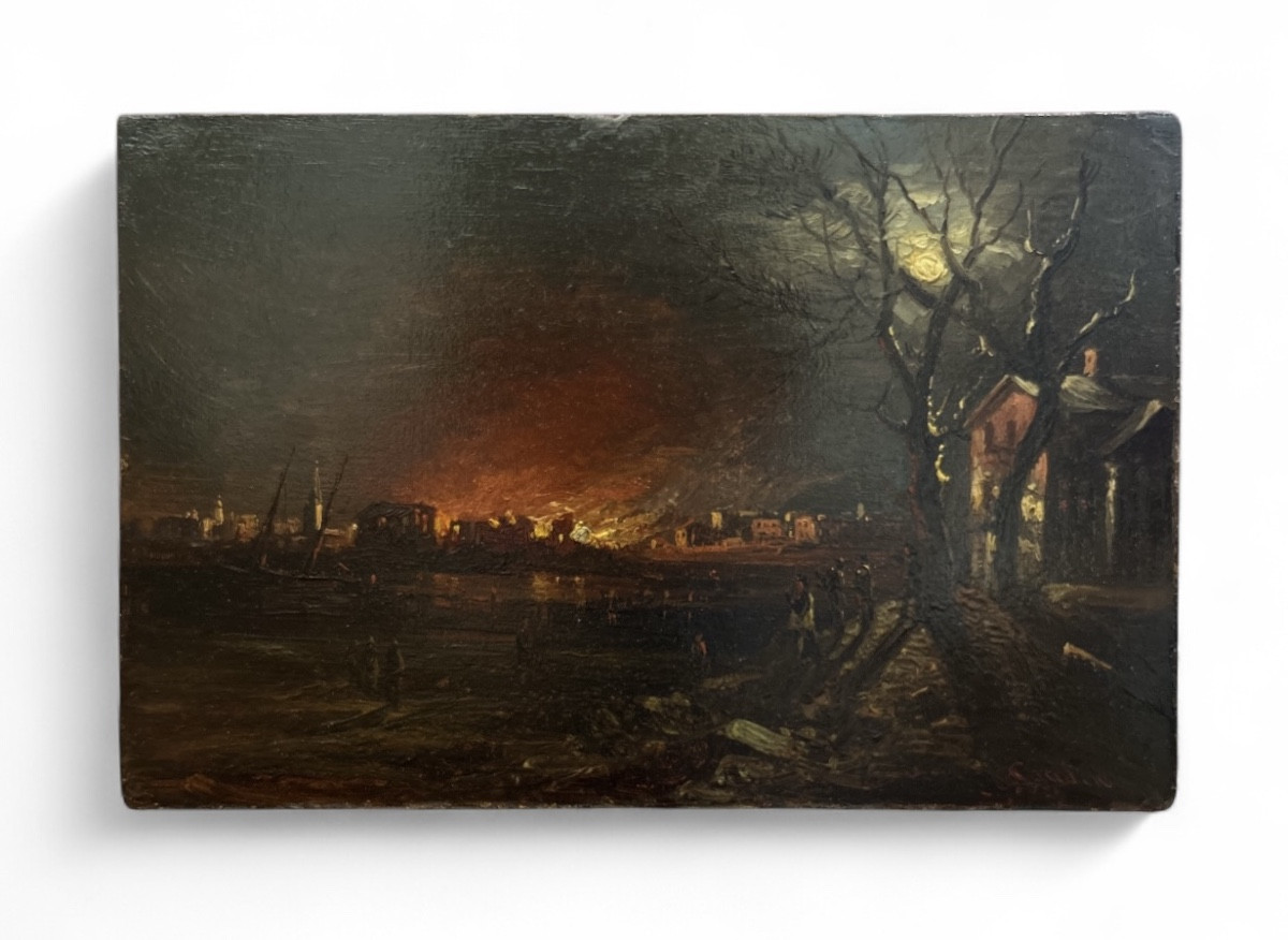 Night Fire - Auguste-jean Gaudin - 20th - Oil On Cardboard