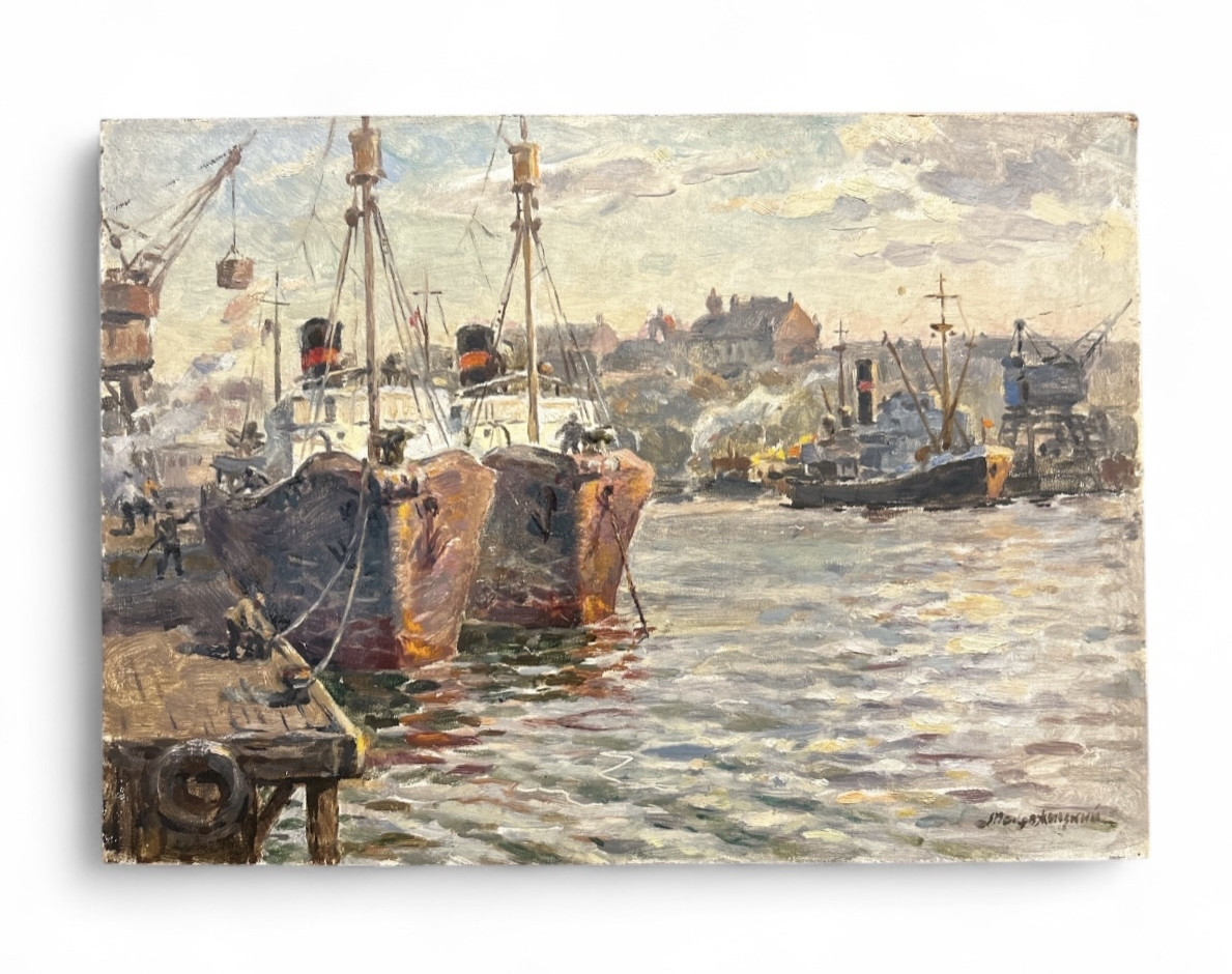 Port Of Odessa / Marine - Oil On Cardboard - Russian Painter Vl Mokrousny - 1955