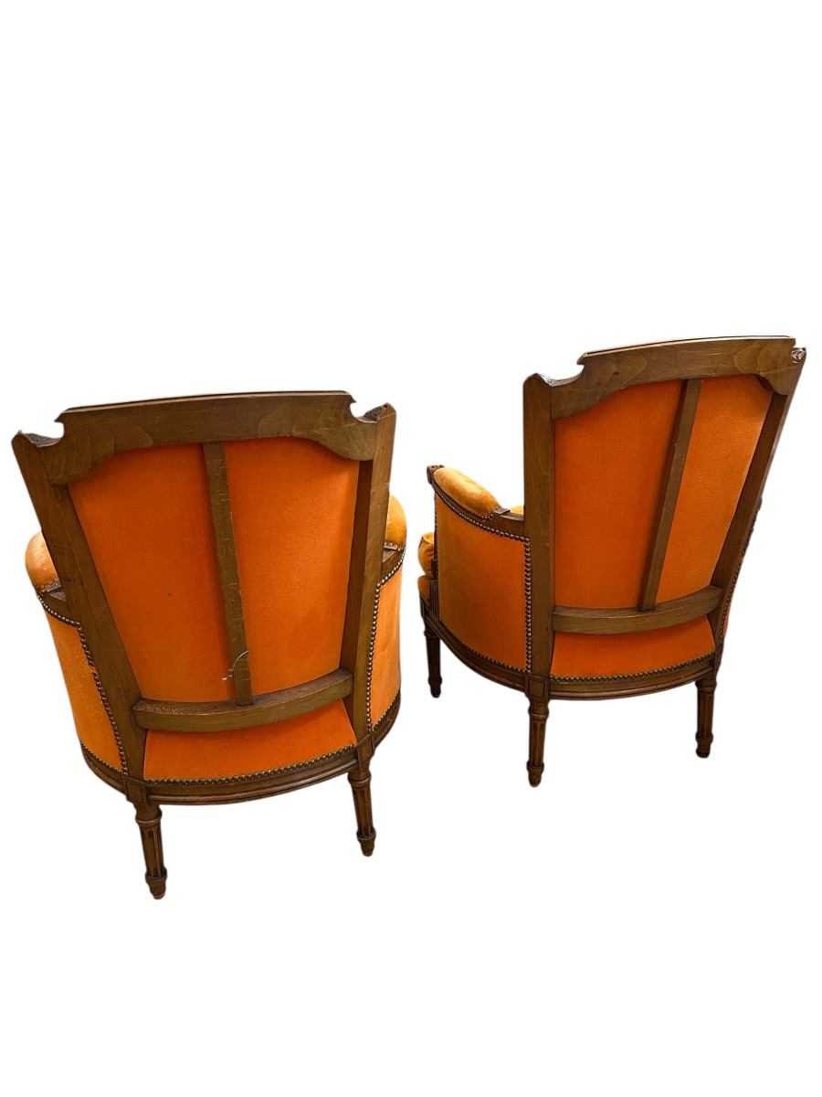 Paire de bergères style Louis XVI - début 20ème - velours-photo-2