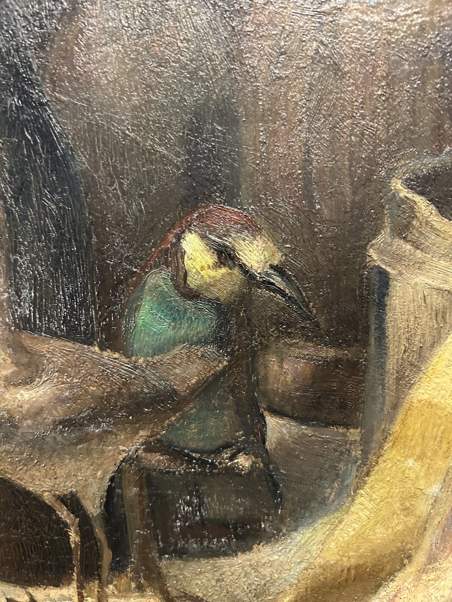 Still Life From A Cabinet Of Curiosities - Taxidermy Workshop - Early 20th Century - Oil On Wood-photo-3