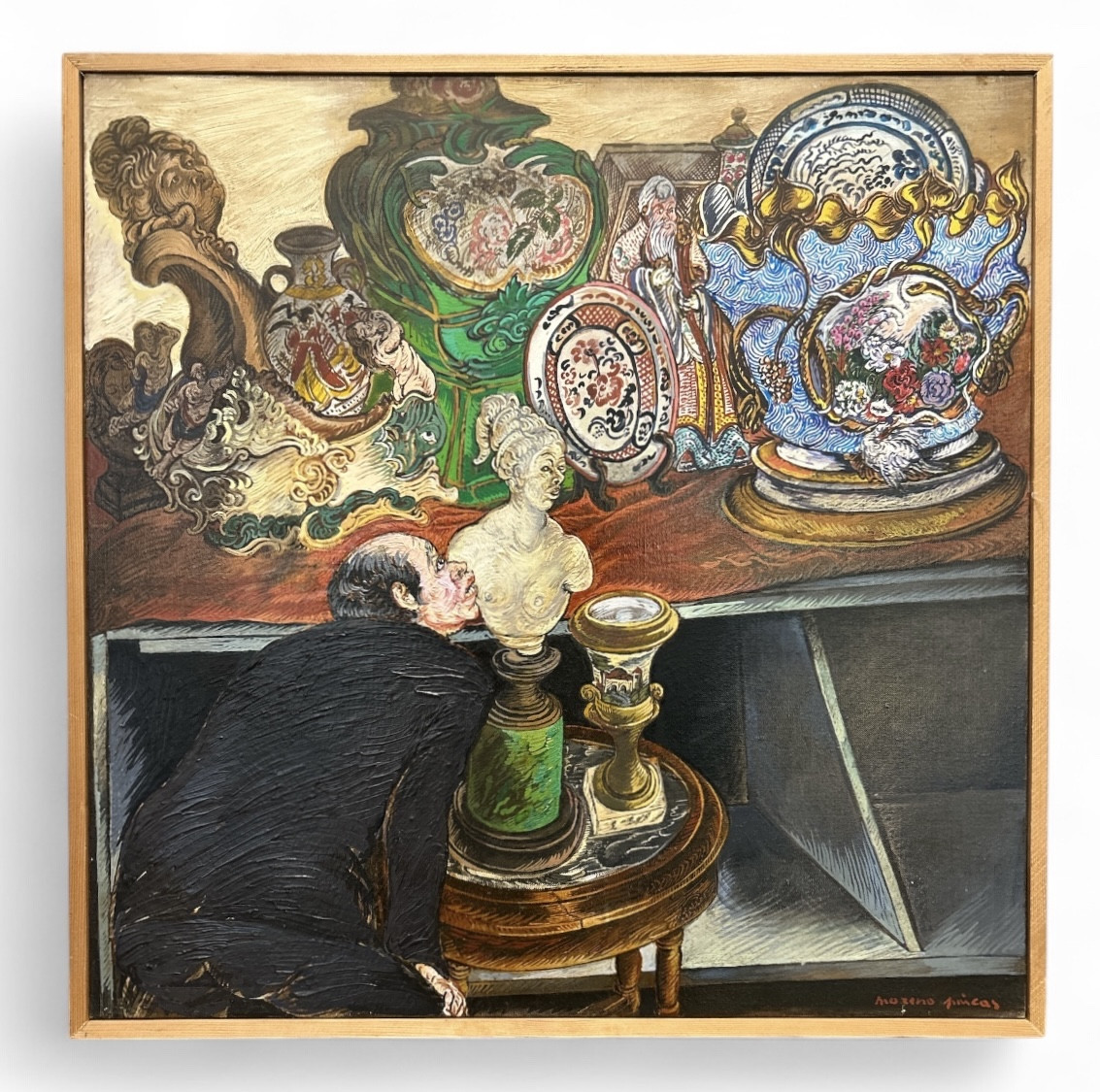 Huile sur toile « le collectionneur » - scène de genre - Moreno Pincas - 20eme