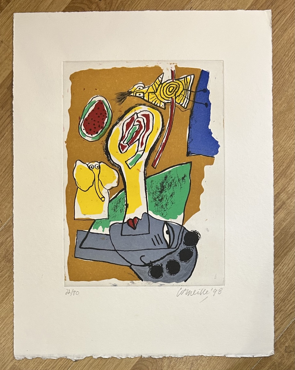 Estampe de Corneille  « tête bleue »1998 Signée 