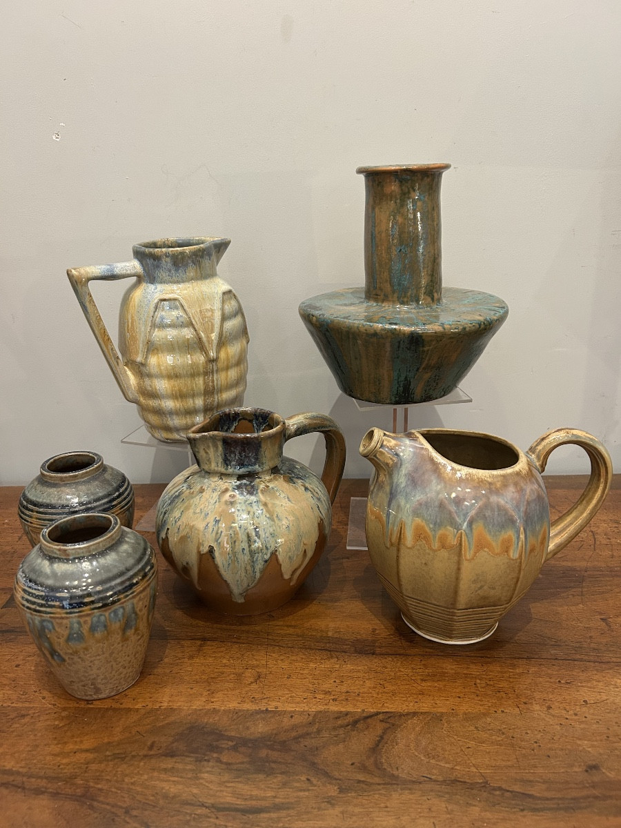 Set Of 6 Glazed Stoneware Vases And Pitchers - 20th Century