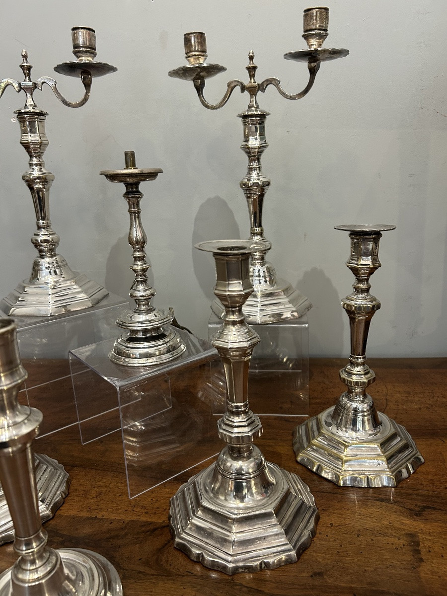 Lot de bougeoirs et candélabres en bronze et / ou métal argenté - 18/19eme-photo-2