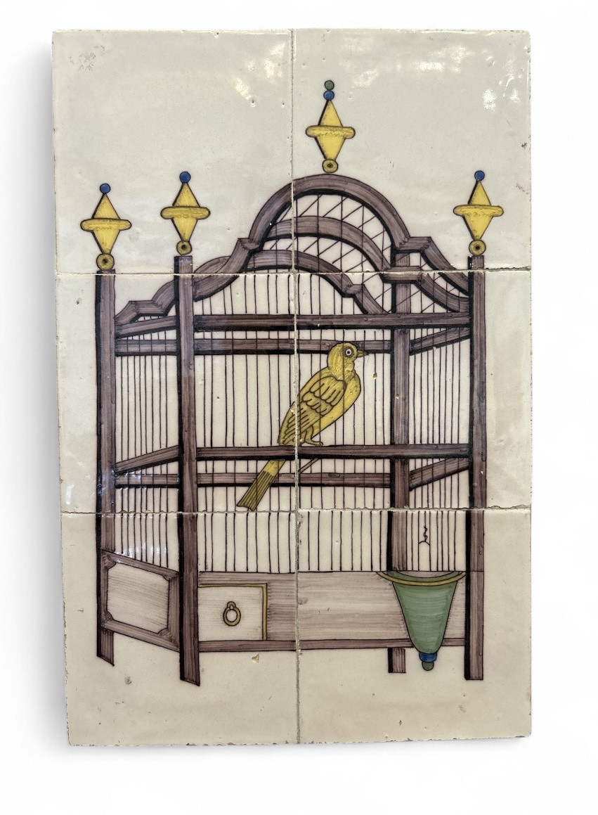 Set Of 2 Delft Earthenware Plaques - Holland 18th Century "birds In A Cage"-photo-2