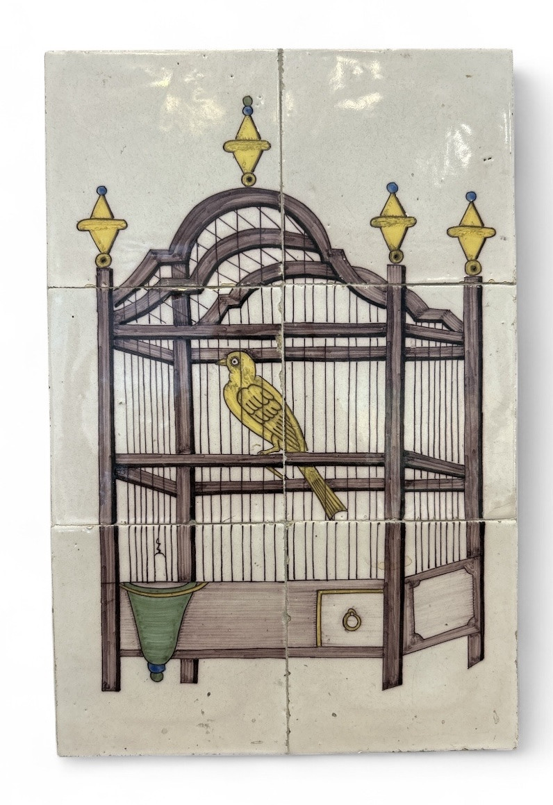 Set Of 2 Delft Earthenware Plaques - Holland 18th Century "birds In A Cage"-photo-3