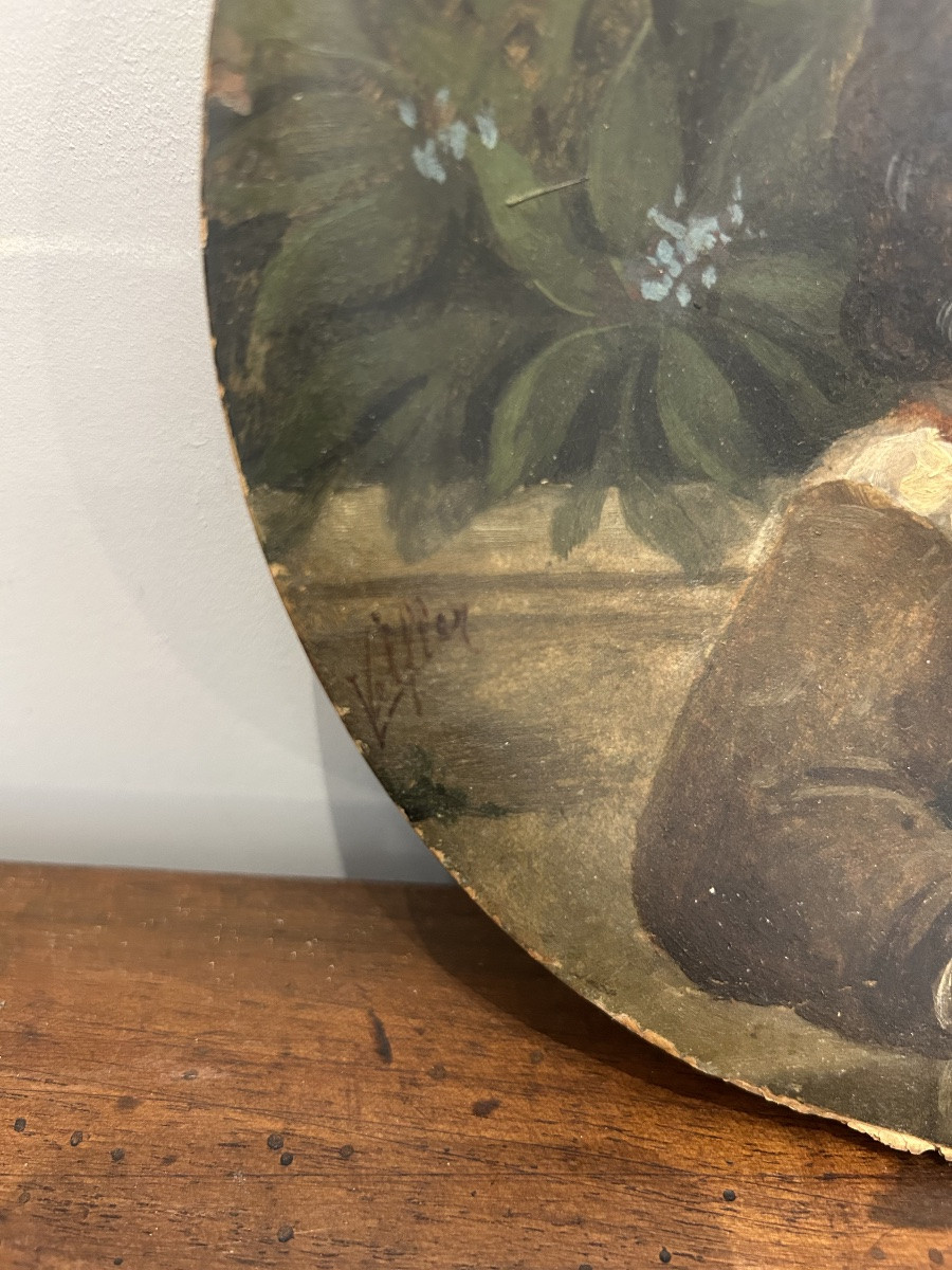 Plate - Oil On Cardboard - Portrait Of A Child - Italy 20th Century-photo-2