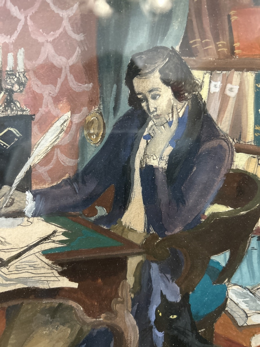 Gouache sur papier 1946 - Jacques Liozu - L’ecrivain-photo-3