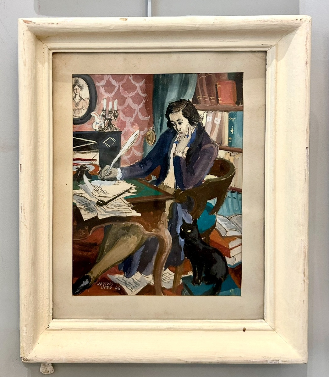 Gouache sur papier 1946 - Jacques Liozu - L’ecrivain