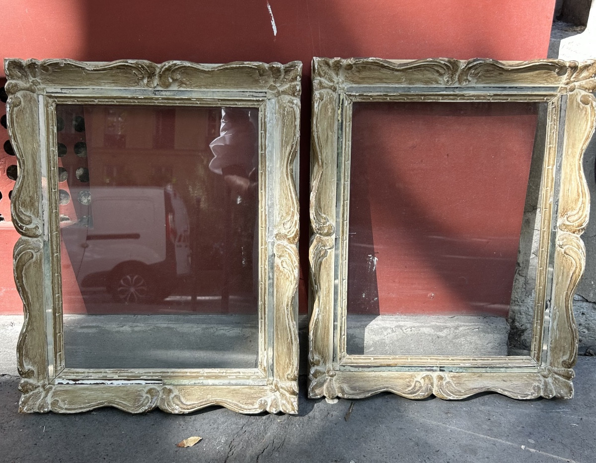 Cadres 1950 - bois massif - liseret miroir vitres d’époque