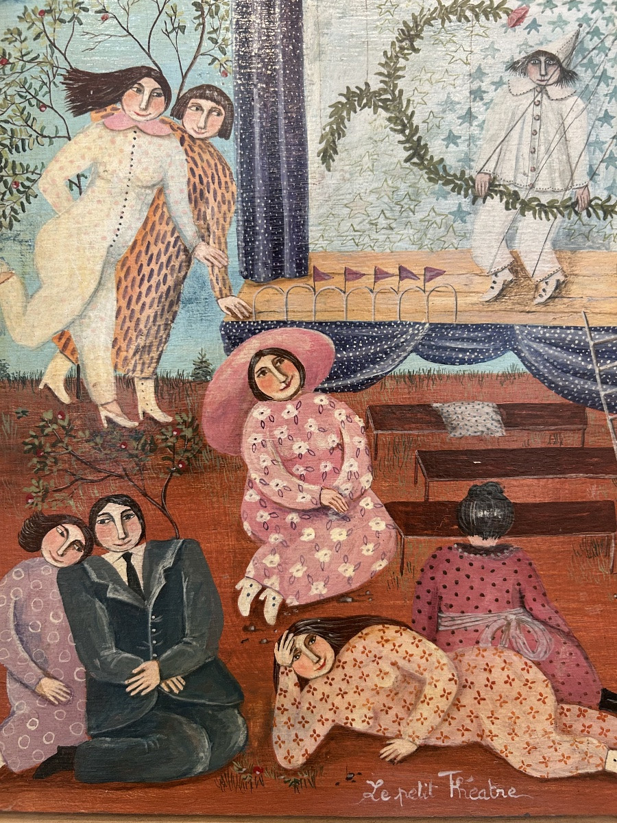 Oil On Panel - Naive - Dominique Sellier - 20th Century - “the Little Theater”-photo-4