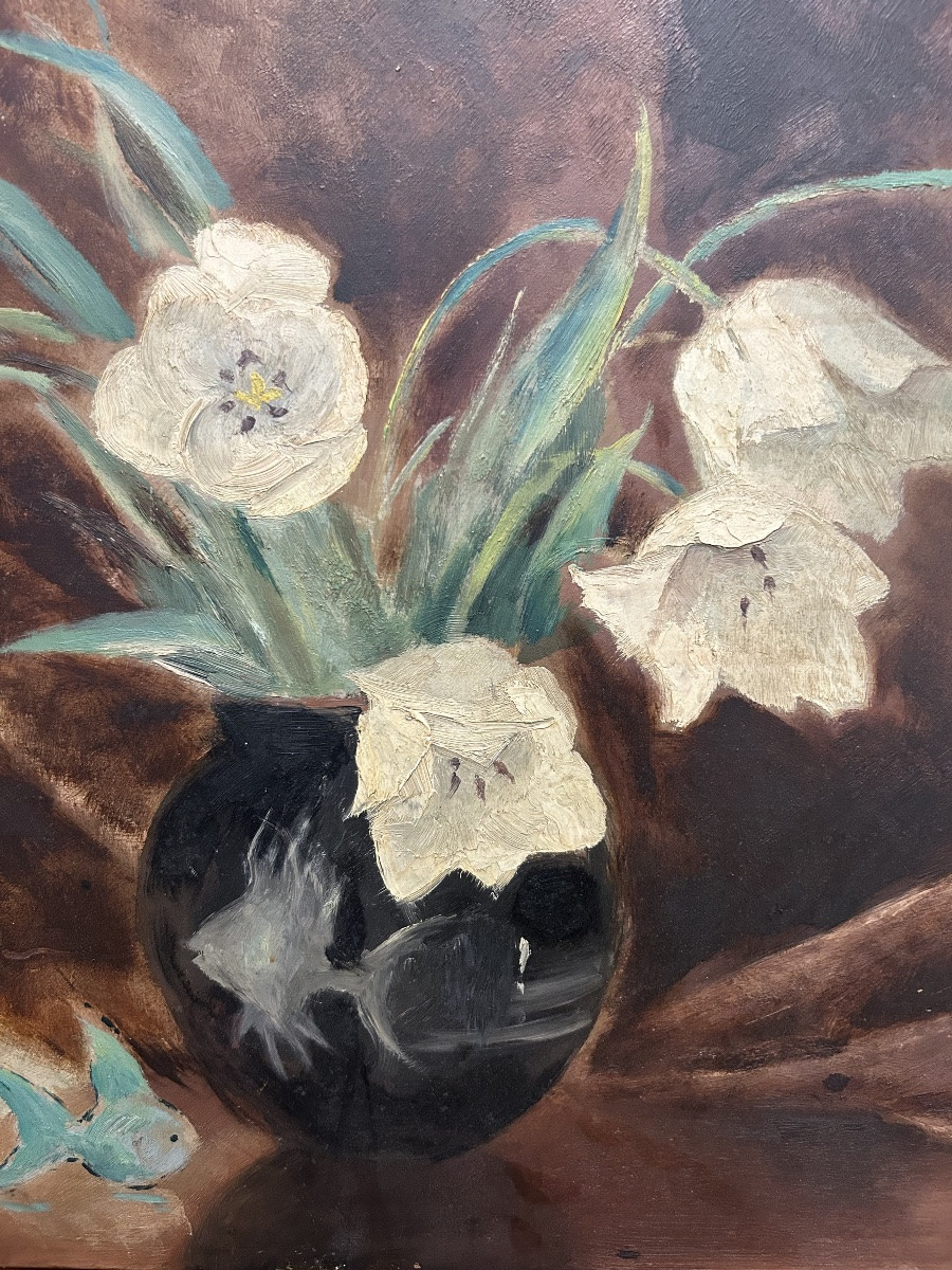 Oil On Wood - Bouquet Of Flowers - Lucien Lantier (french) - Early 20th Century-photo-3
