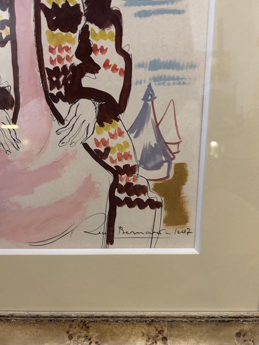 Aquarelle «portrait d’homme » de la peintre africaniste Renée Bernard XXème-photo-2