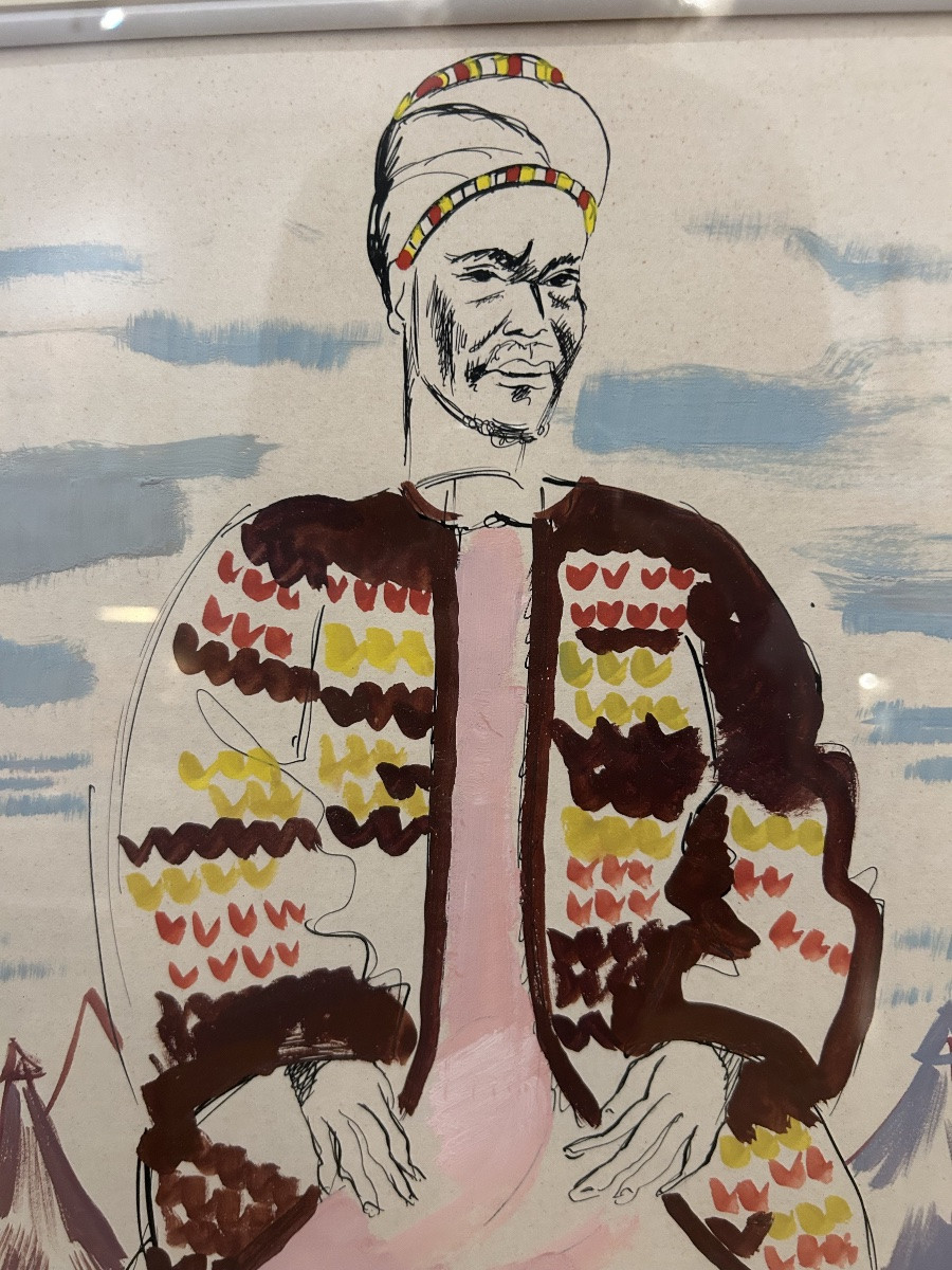 Aquarelle «portrait d’homme » de la peintre africaniste Renée Bernard XXème-photo-3