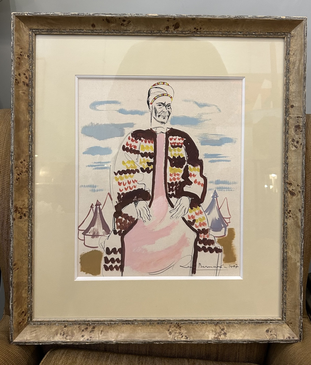 Aquarelle «portrait d’homme » de la peintre africaniste Renée Bernard XXème