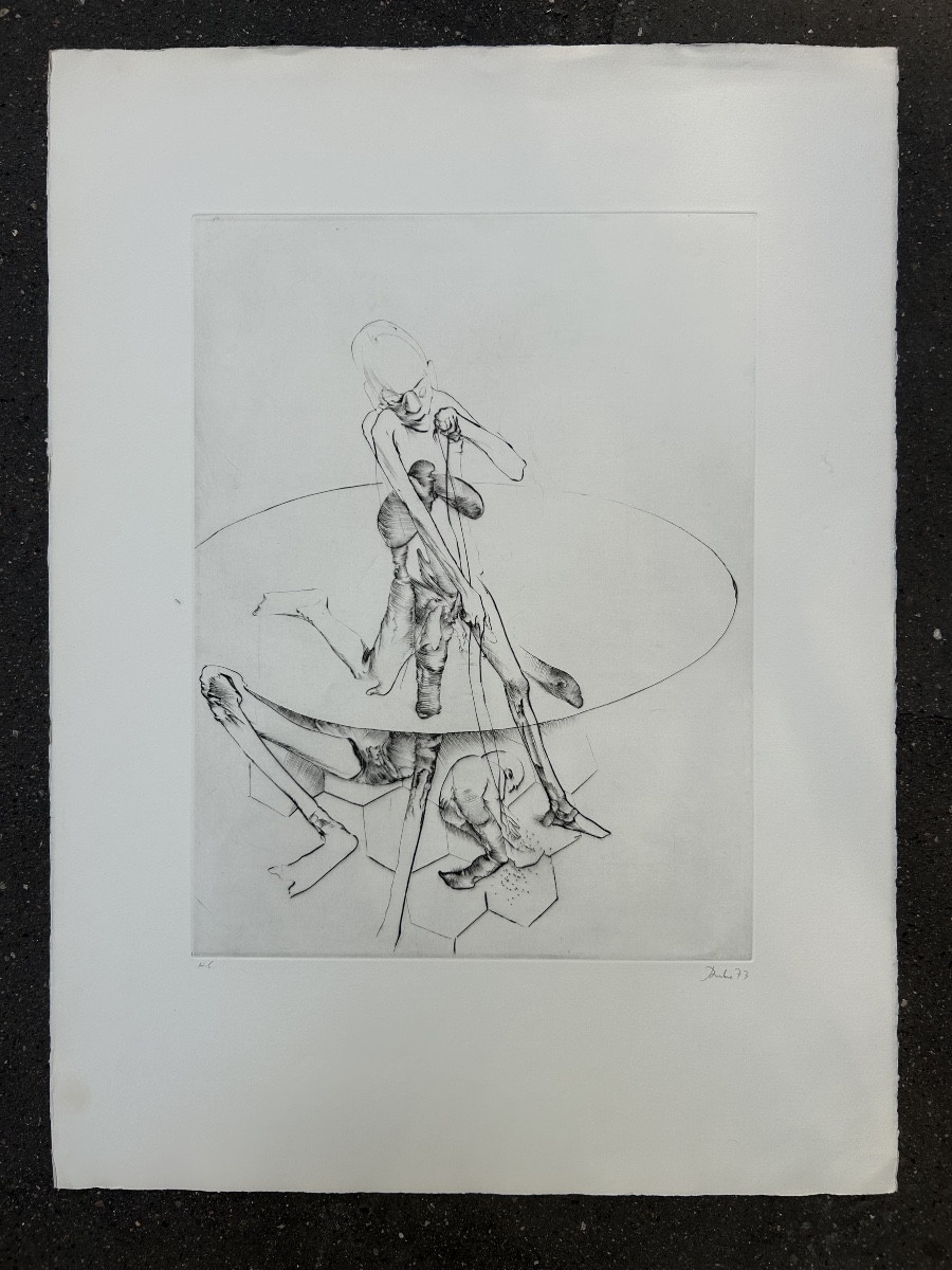 Dado - 20th - Drypoint "drunkard Beating A Child" - Print