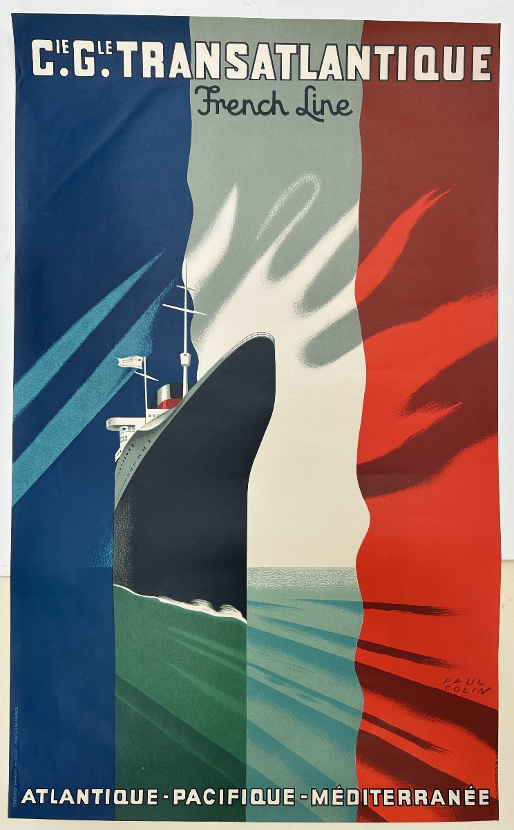 Paul Colin - 20ème - affiche de voyage de la Cie Gle Transatlantique - 1950 
